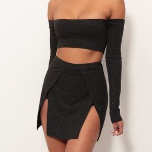 Lucy in the Sky Ali High Slit Set in Black Shimmer